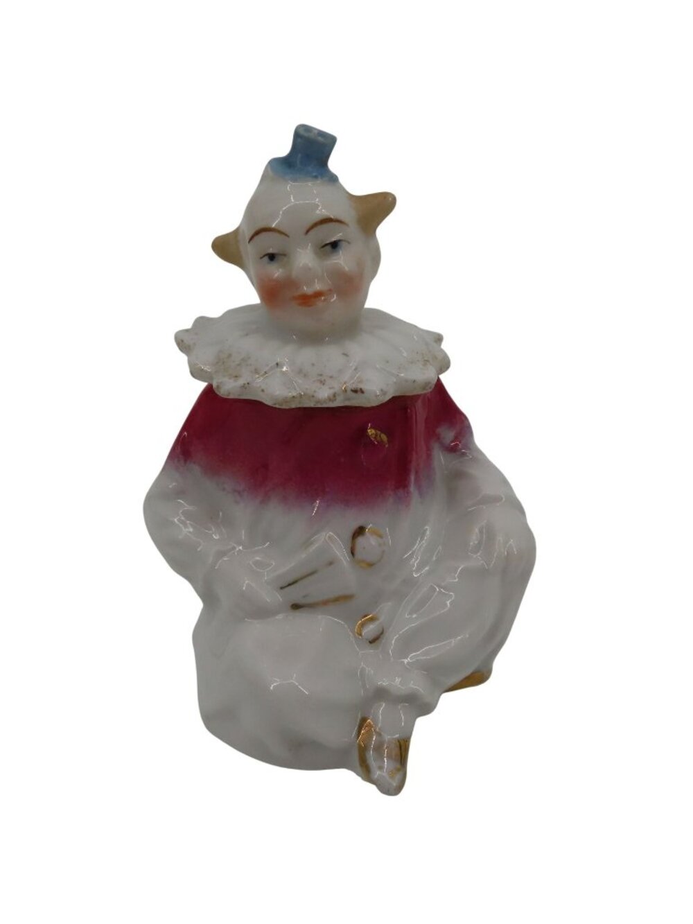 Antique Circus Clown Mustard Pot Condiment Jar Hand Painted Porcelain NO SPOON